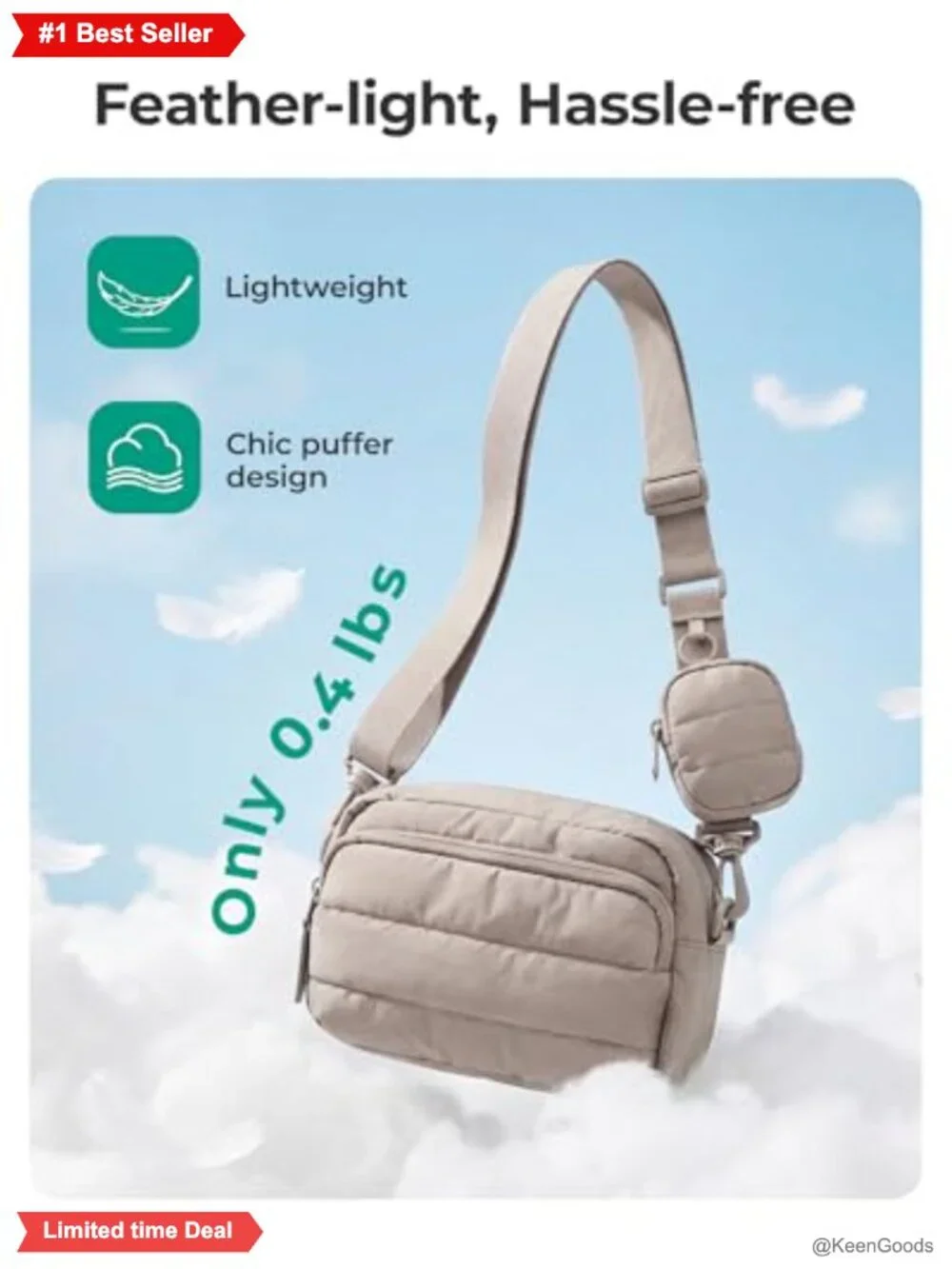 Water-Resistant Nylon Crossbody Bag 2-Piece Set Detachable Earbud Pouch